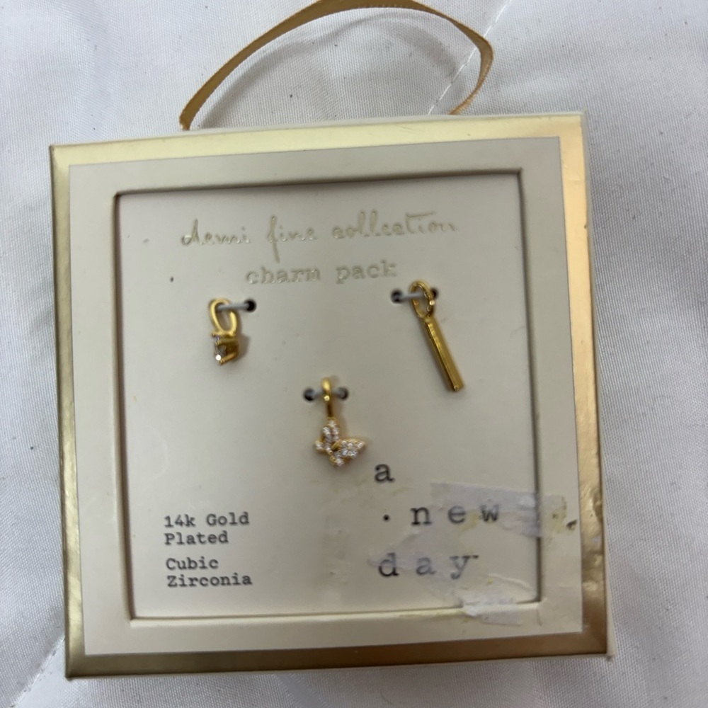NWT A New Day 14K Gold Plated Charm Set Pack of 3 with Cubic Zirconia